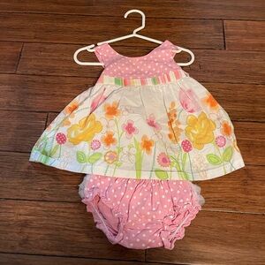 Bonnie Baby Pink Floral dress with Ruffled Leg bloomer